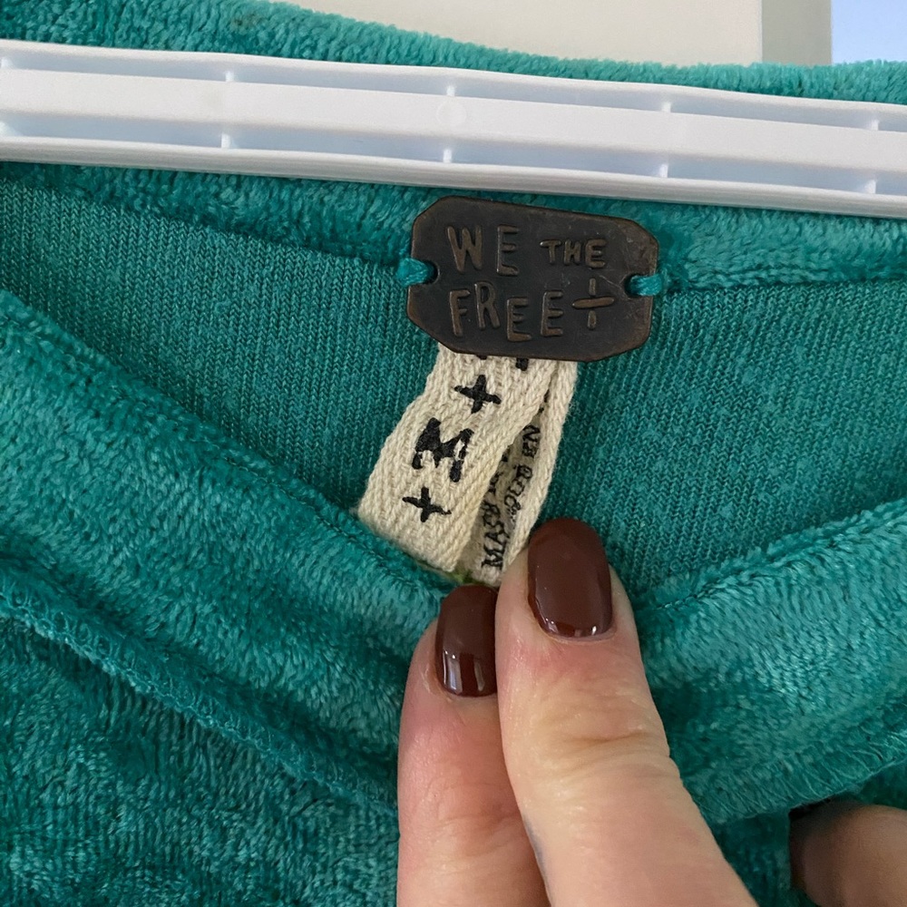 Velour teal Free People balloon sleeve oversized top